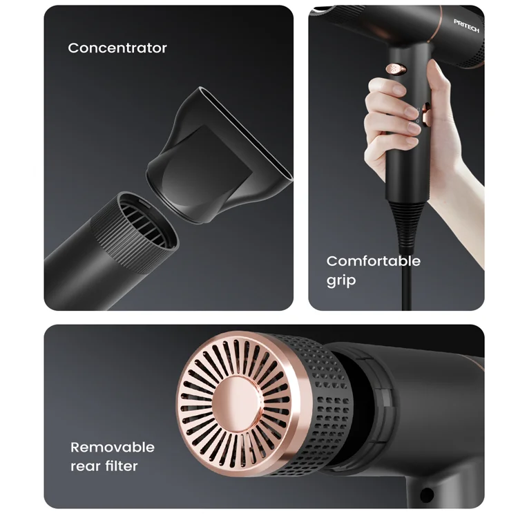 PRITECH Ready-to-Ship 1400w Powerful Blow Dryer Professional Ionic Hair Dryer for Homeuse