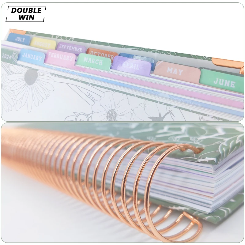 2024 Custom Design Gold Foil Single Coil Spiral Financially Journal Budget Planner with Money Cash Envelope