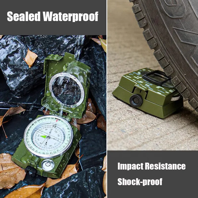 Multifunctional Tactical Survival Compass with Lanyard and Pouch Waterproof Impact Resistant