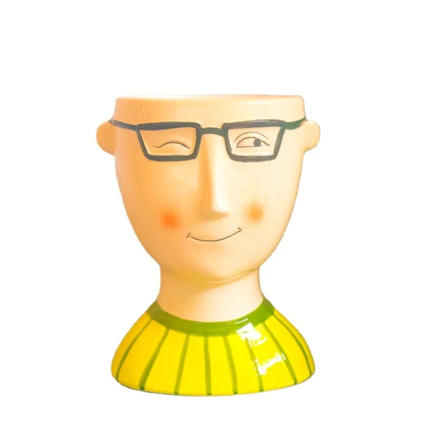 Wholesale Hot Selling Creative Cartoon Human Head Face Ceramic Flower Plant Pots for Living Room Decoration