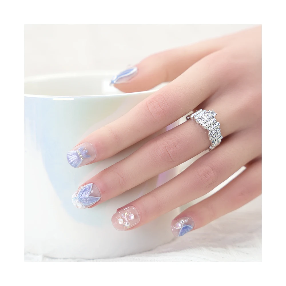 10pcs different sizes blue sea mermaid  hand made nice designed  luxury nails  Press on Nail Faux Ongles