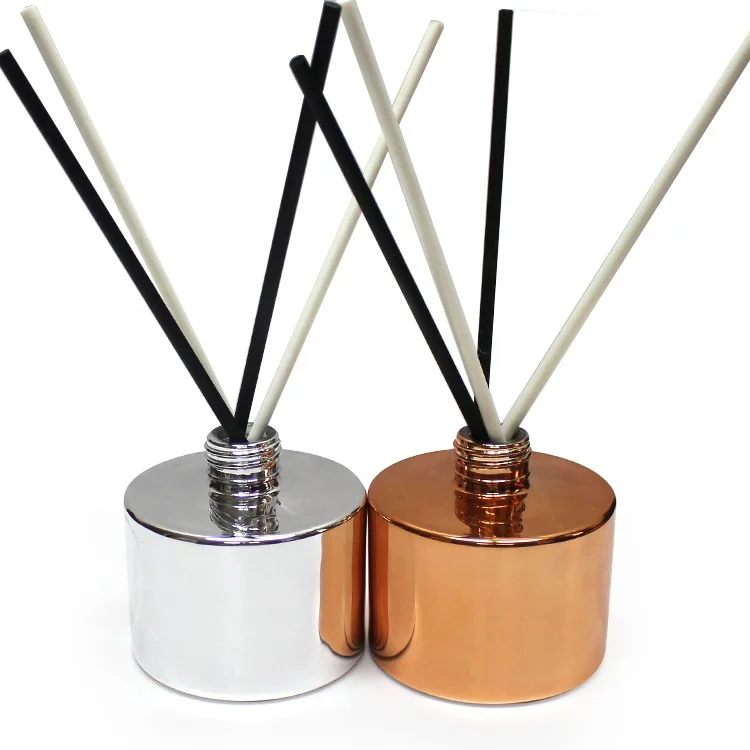 LANGXU unique electroplating rose gold silver cylinder round glass crystal diffuser bottle with screw lids