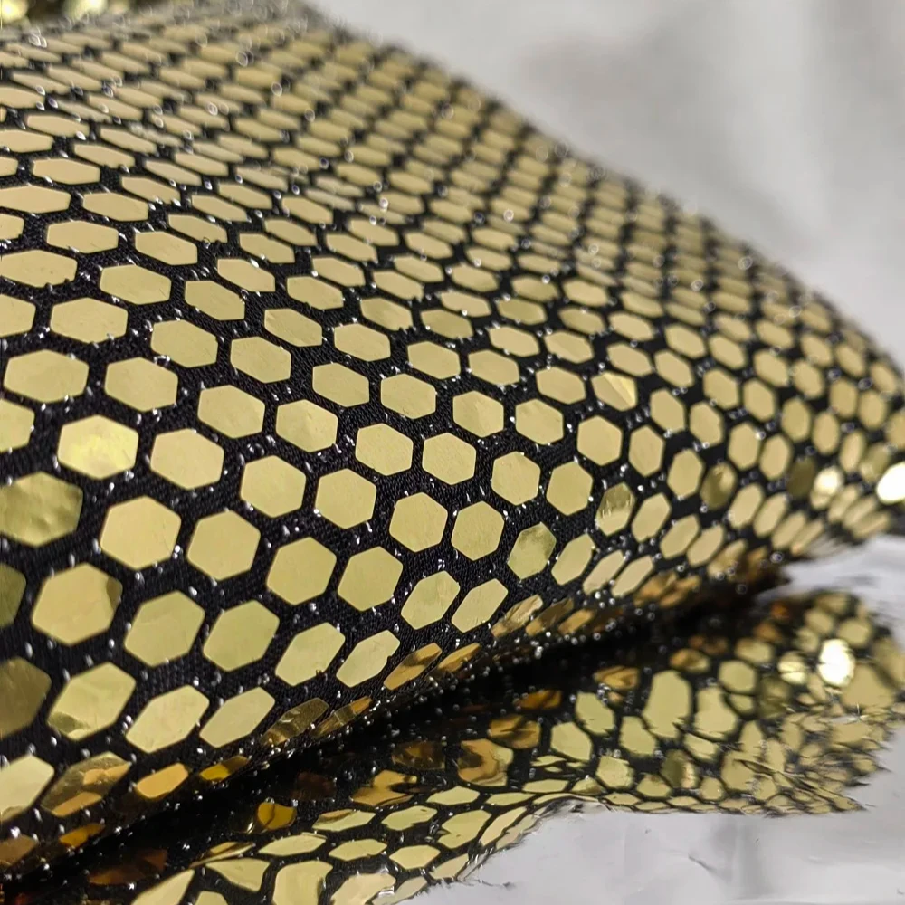 TS-E5028 Hotsale  gold sequin with spandex glitter dot, metallic jersey fabric for fashion dress