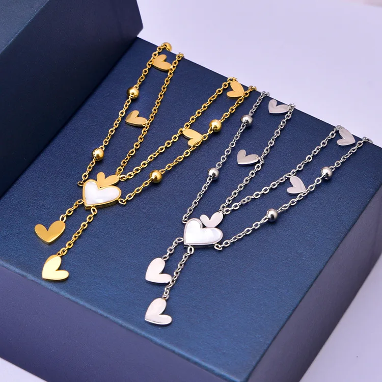 Korean Style Fringe Fritillaria Love Heart Anklet Double Layer Gold and Silver Anklet for Women 18K Gold