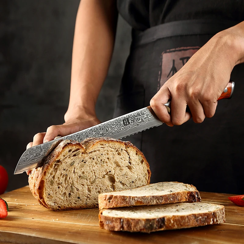 
9 inch high carbon damascus steel kitchen bread Knife 