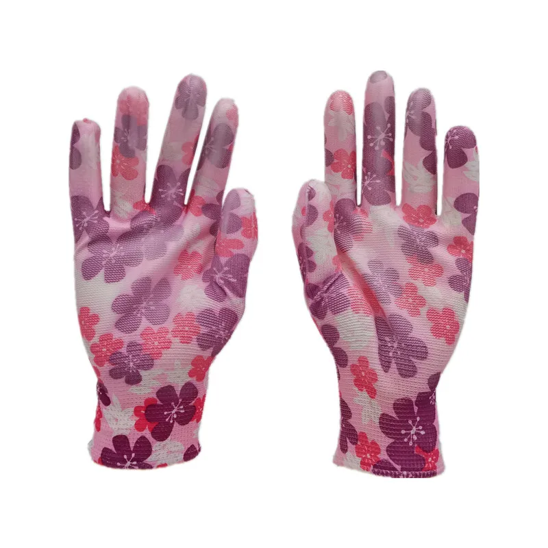 Breathable PU Coated  Colorful Printing Light Liner Work Gloves Best Quality Gardening Gloves