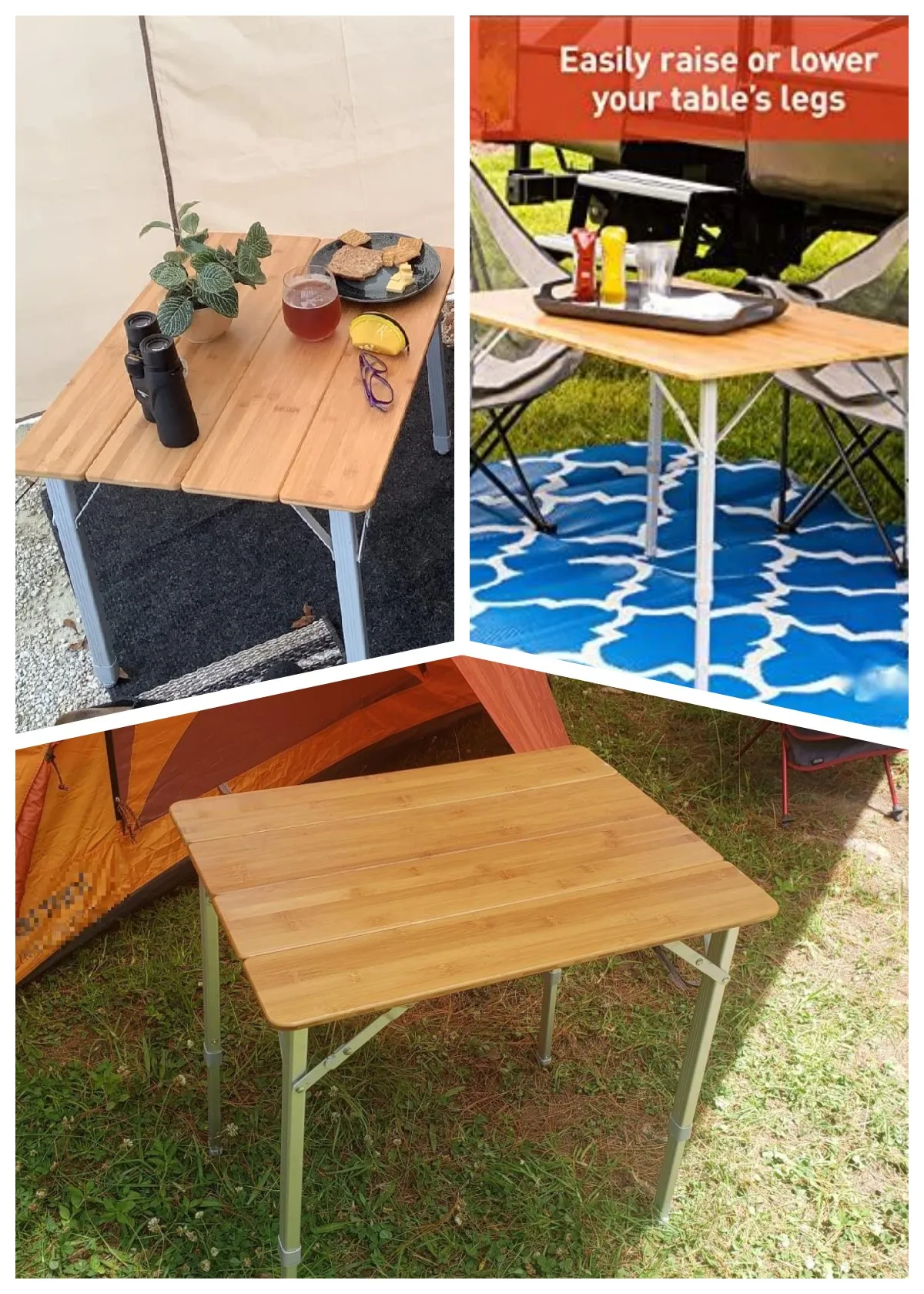 Adjustable Aluminium Alloy Legs, Eco-friendly Natural Bamboo 4- Folds Convenient Camp Table