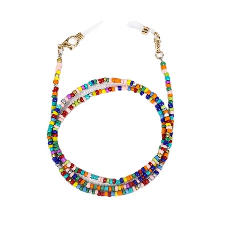 Women Sunglasses Strap Eyeglass Holder Chain Glass Bead Necklace Put Lost Facemask Holder