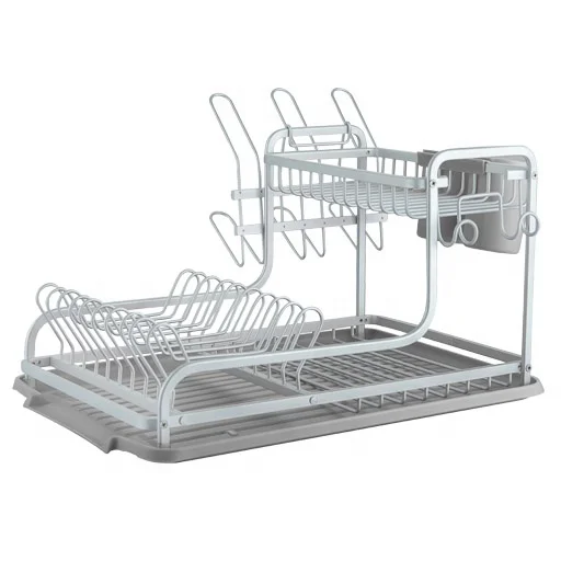 2 tier cabinet capacity storage and simple human kitchen dish drainer dish drying rack aluminium with cutlery cup