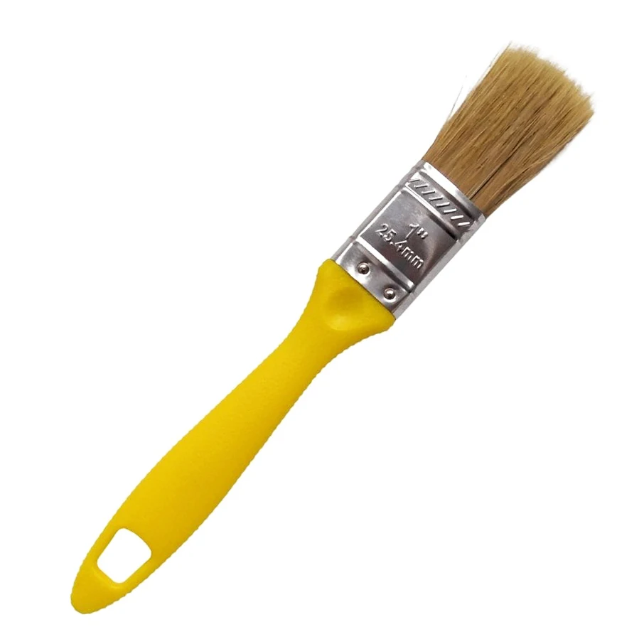European style 50% polyester 50% pig hair bristle plastic Non-slip hollow handle 1inch flat yellow plastic painting brush