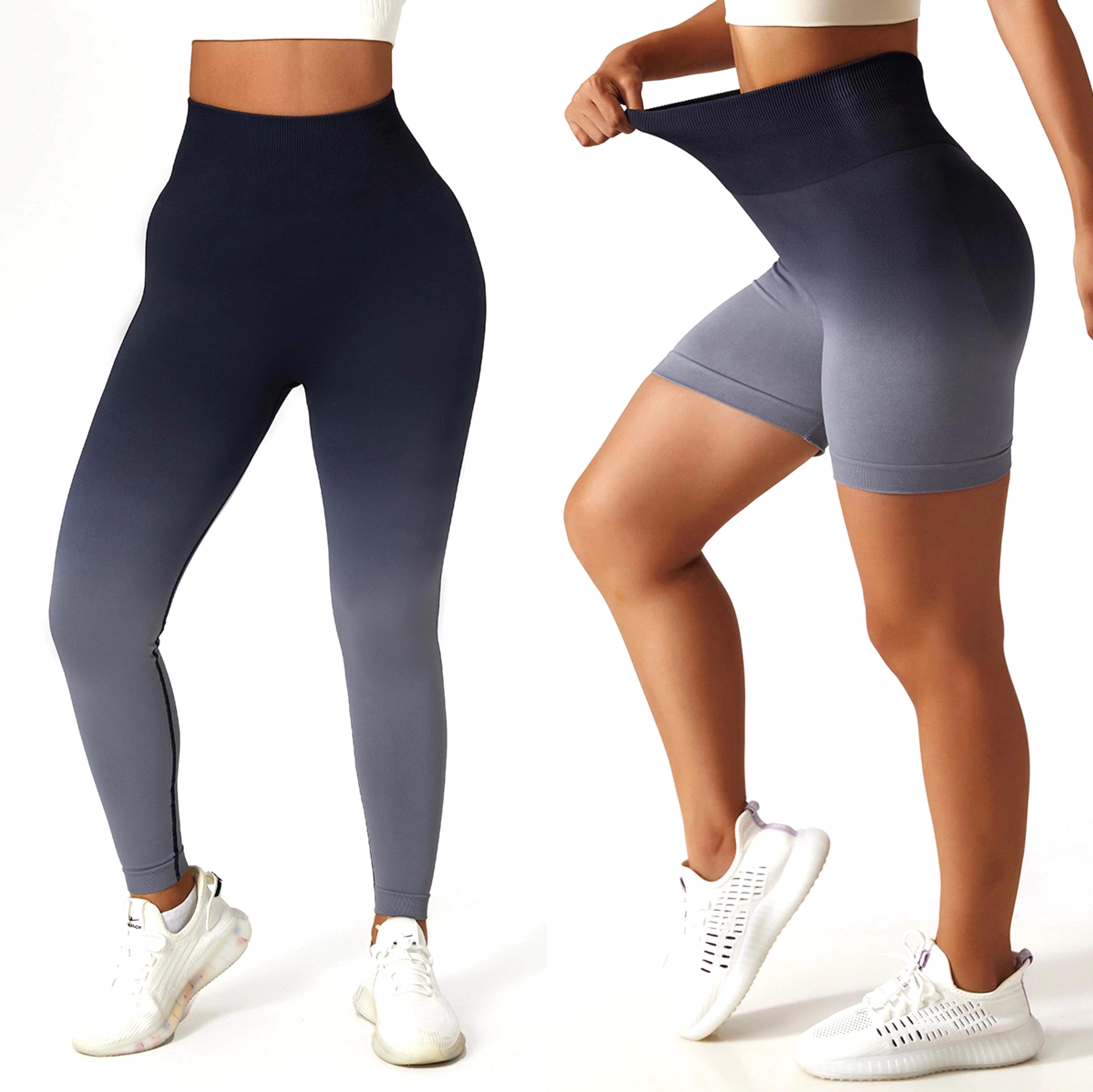 Womens Scrunch Booty Workout Cycling Shorts Bright Gradient Colors Intensify Running Leggings, Custom Seamless Gym Yoga Pants