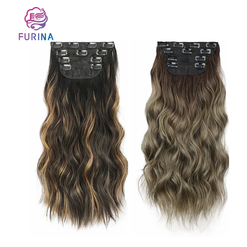 Furina wavy high quality natural curly long Europe and America 4 pcs 11 clips synthetic clips in hair extensions for women