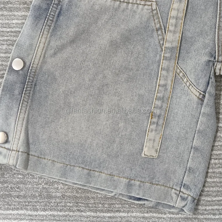Custom Oversized Jeans Side Buttons Fade Wash Denim Shorts for Men
