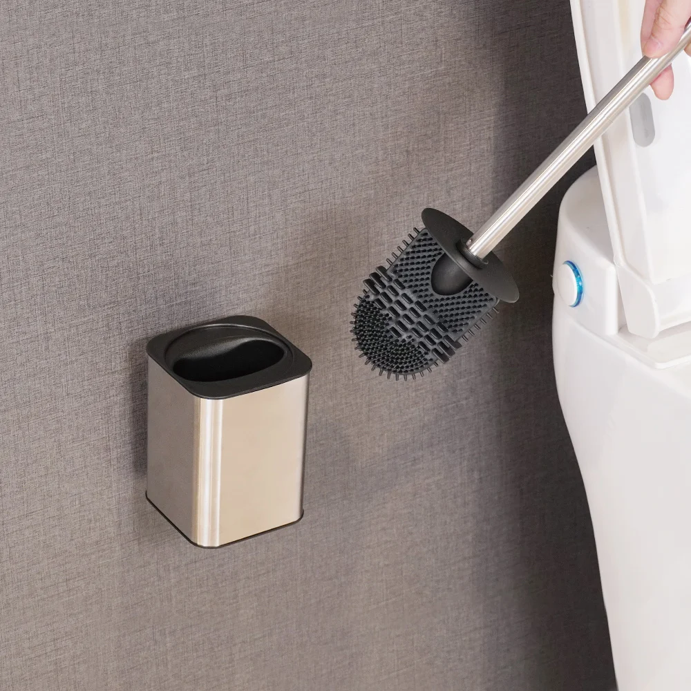 High Quality Square Toilet Brush Holder Set Tpr Silicone Cleaning Brushes Toilet Brush