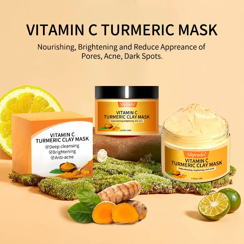 Private Label Vitamin C Turmeric Mud Mask Natural Organic Deep Cleansing Anti Acne Whitening Skin Care Face Clay Mask