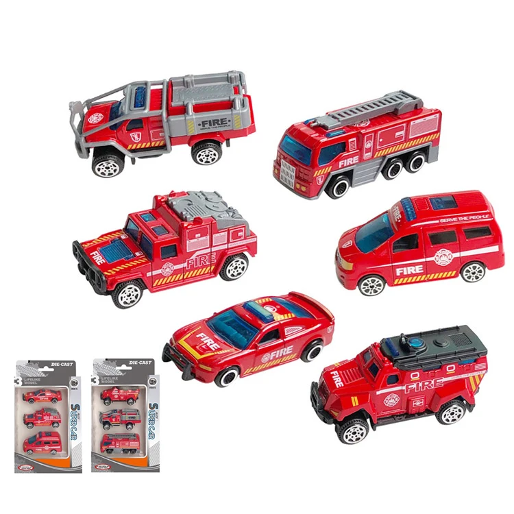 1:64  Fire Rescue Vehicles Trucks Kids Diecast Cars Slide Wheel Function Toy Model 3 Pack 6 ASST