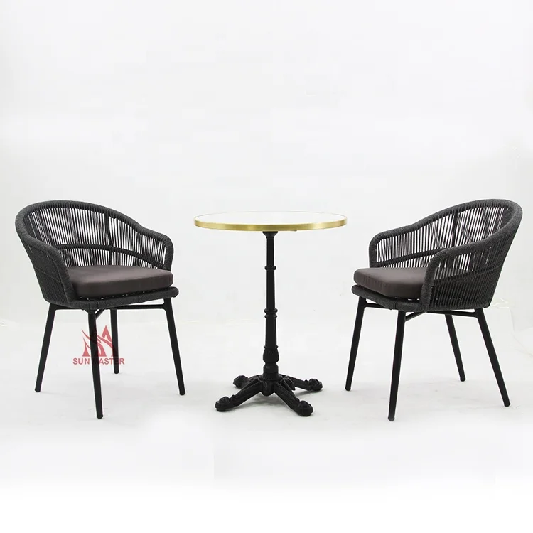 Outdoor Furniture 3 Pce Garden Rope Wicker Chair And Metal Table With Rock Plate Table Top