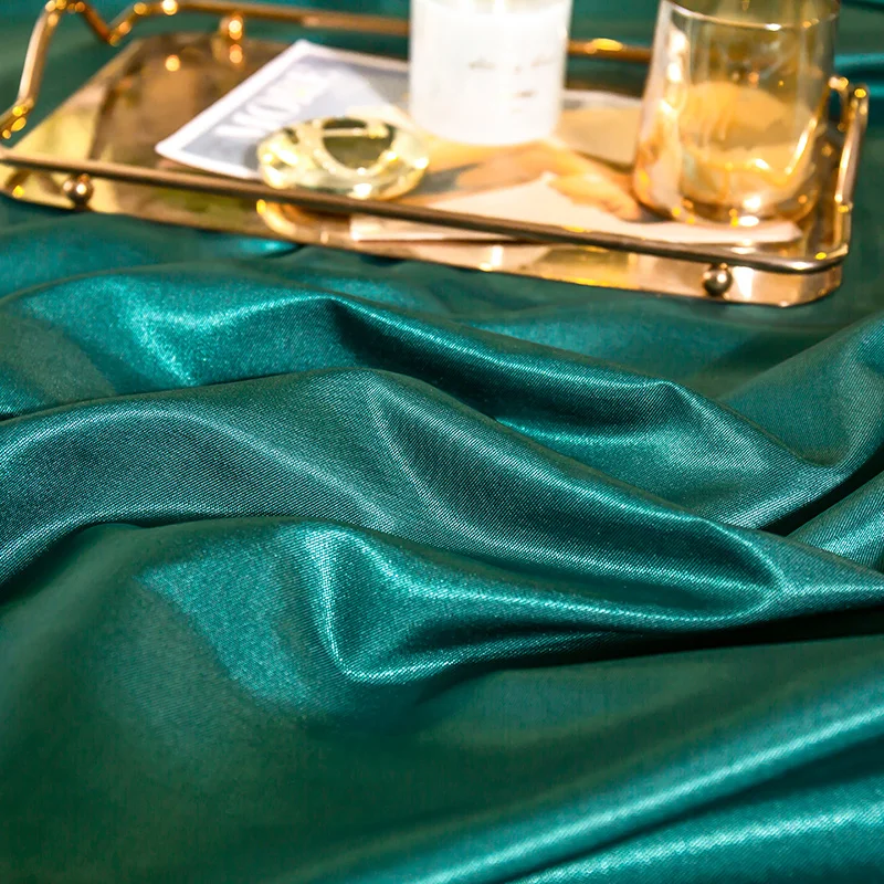 Dark Green Solid Color Ice Silk Lace Summer Embroidery Washable Bed Spreadsheet 3PCS Set