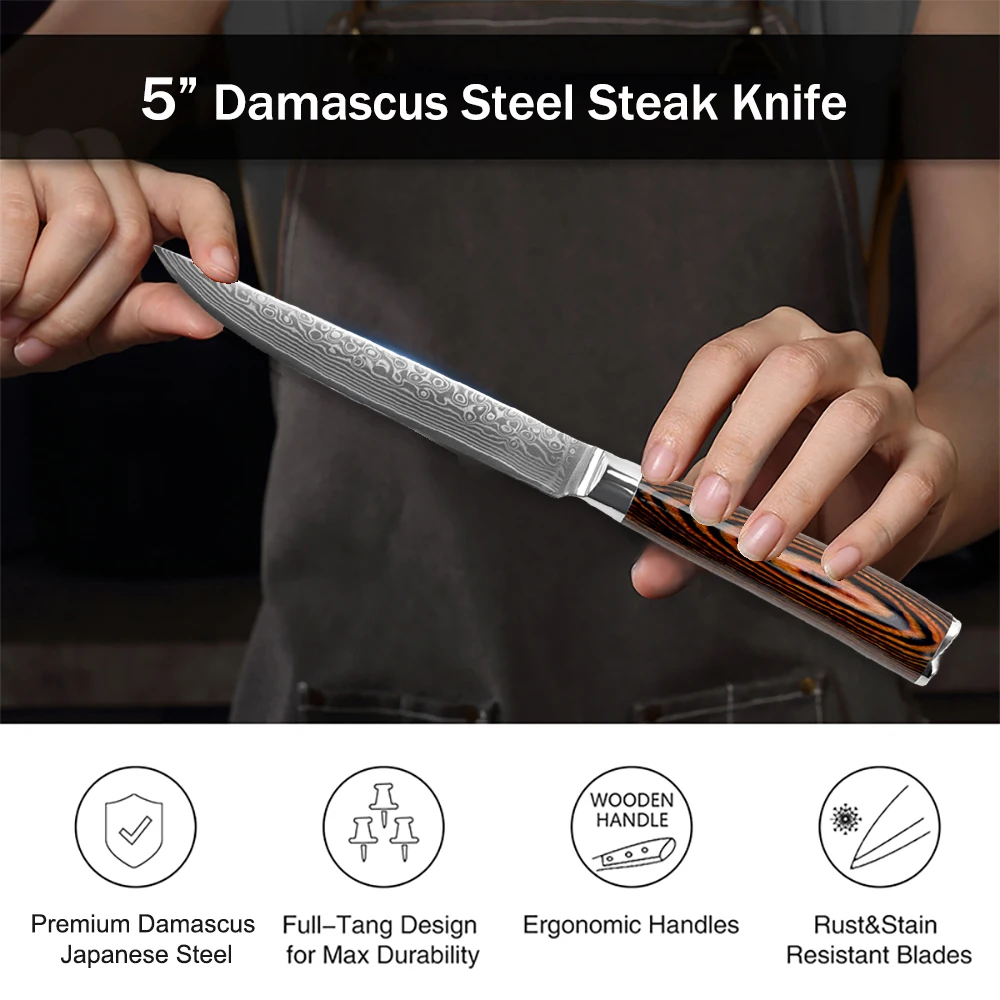 Big Discount Japanese Vg10 67 Layers Damascus Steel Steak Knife Set Of 4 Pieces Chef Kitchen Knives With Pakka Wood Handle