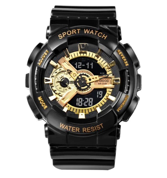 
led lcd black analog digital band sports wrist watch for men and women 