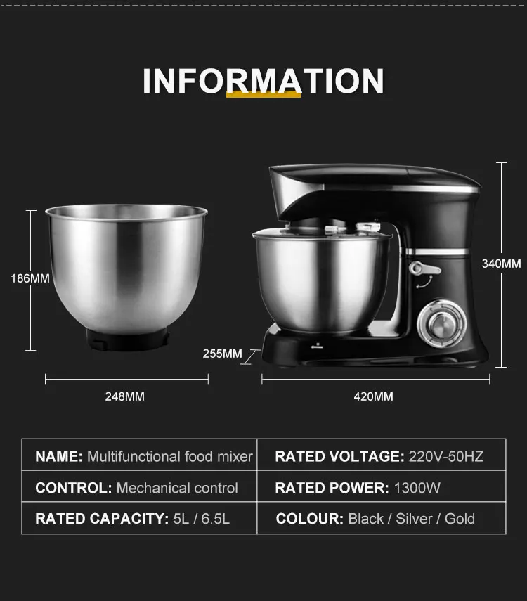 New Arrival Heavy Duty, 6 speed powerful Planetary Cake Dough Mixer Stainless Steel Electric Food Mixer/