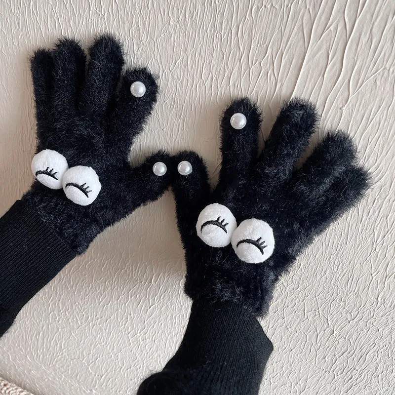 2023 New Winter Toddler Children Girls Soft Eyes Furry Warm Gloves 3-16 Years