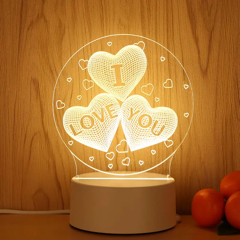 Customized Acrylic 3D Illusion LED Night Light Sweet Heart Anime Night Lamps USB Rechargeable Sensor Power Small Night Light