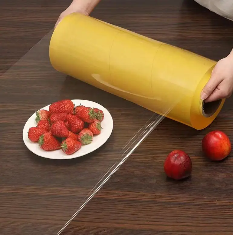 Clear food wrapping pvc stretch cling film food grade 10mic 1500m pvc food film jumbo roll