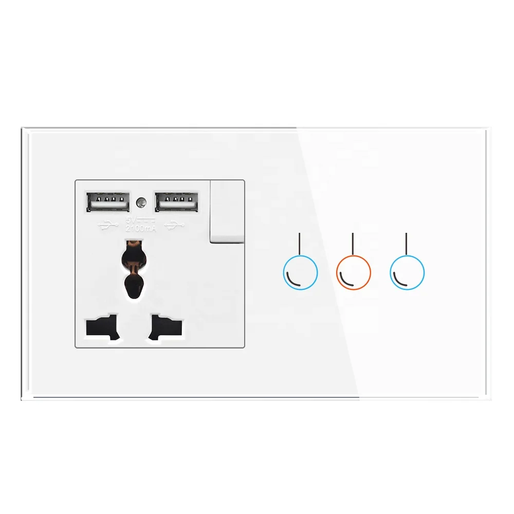 Smart Electric Socket Board Home Wall Remote Control Light Tuya Glass 3 Gang Wifi Switch