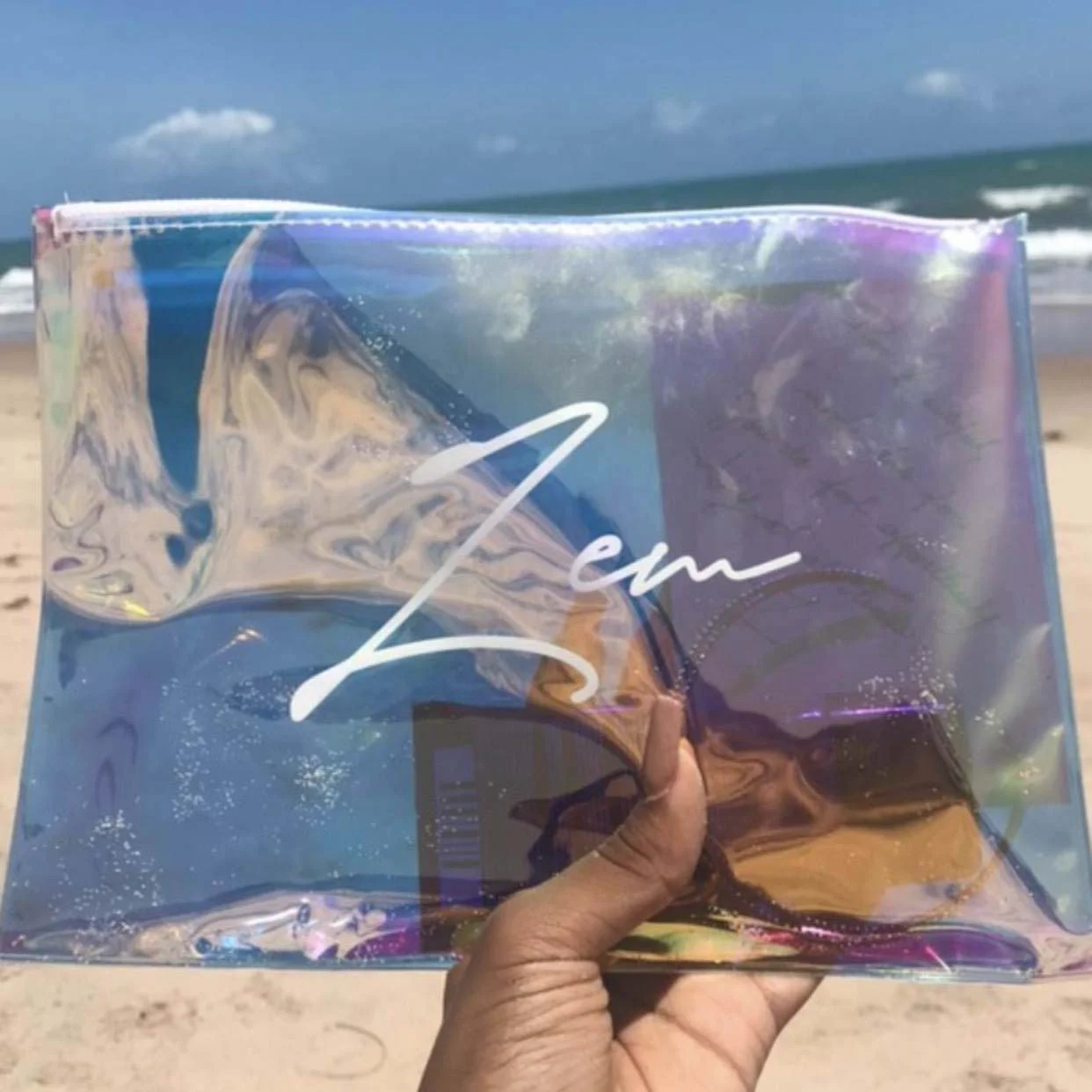 Holographic Clear plastic Colorful Glitter Confetti Powder Laser PVC Cosmetic Messenger File Envelope Pouch Bag