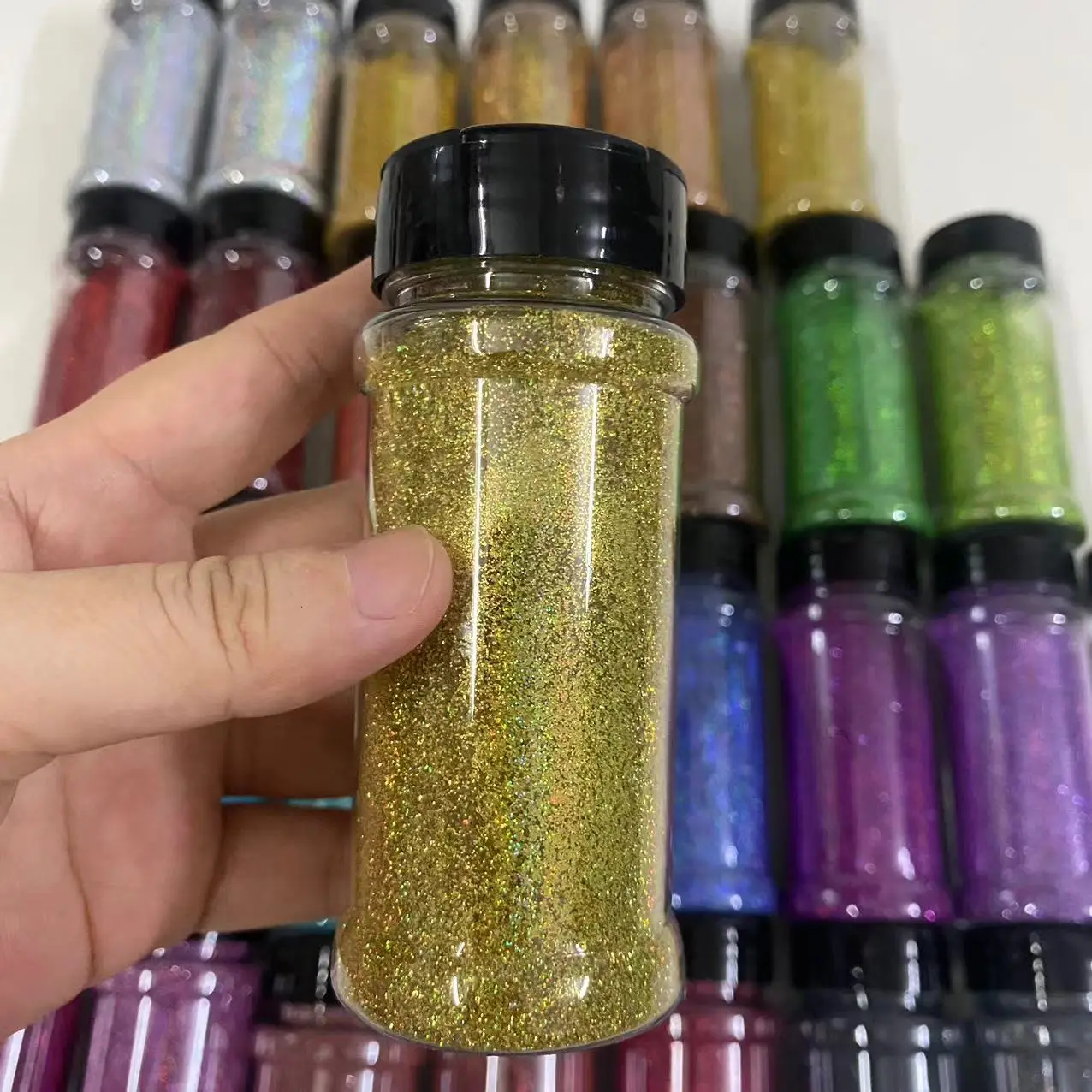 Wholesale 2 Oz Shaker Nail Glitter Hexagon Shaped Car Paint Manufacturer Golden Glitter Powder