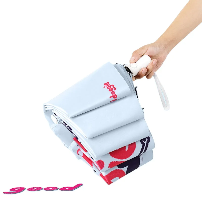 Compact 3-Folding Black Pongee Travel Umbrella Water-Proof Auto Open Closed Fiberglass Fully-Automatic Country Rain Sun