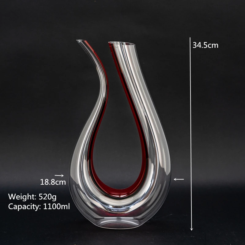 Handmade Unique shaped Colored Glass Clear Red Wine Decanter