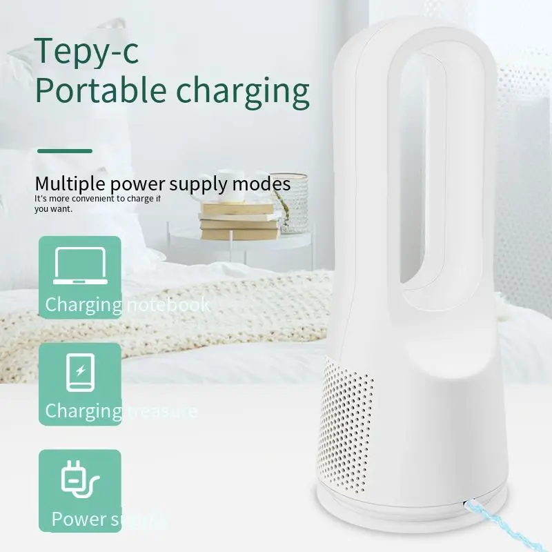 14 Inch Bladeless Table  Fan  Usb Bladeless Fan Rechargeable  Portable Smart Bladeless Air Fan