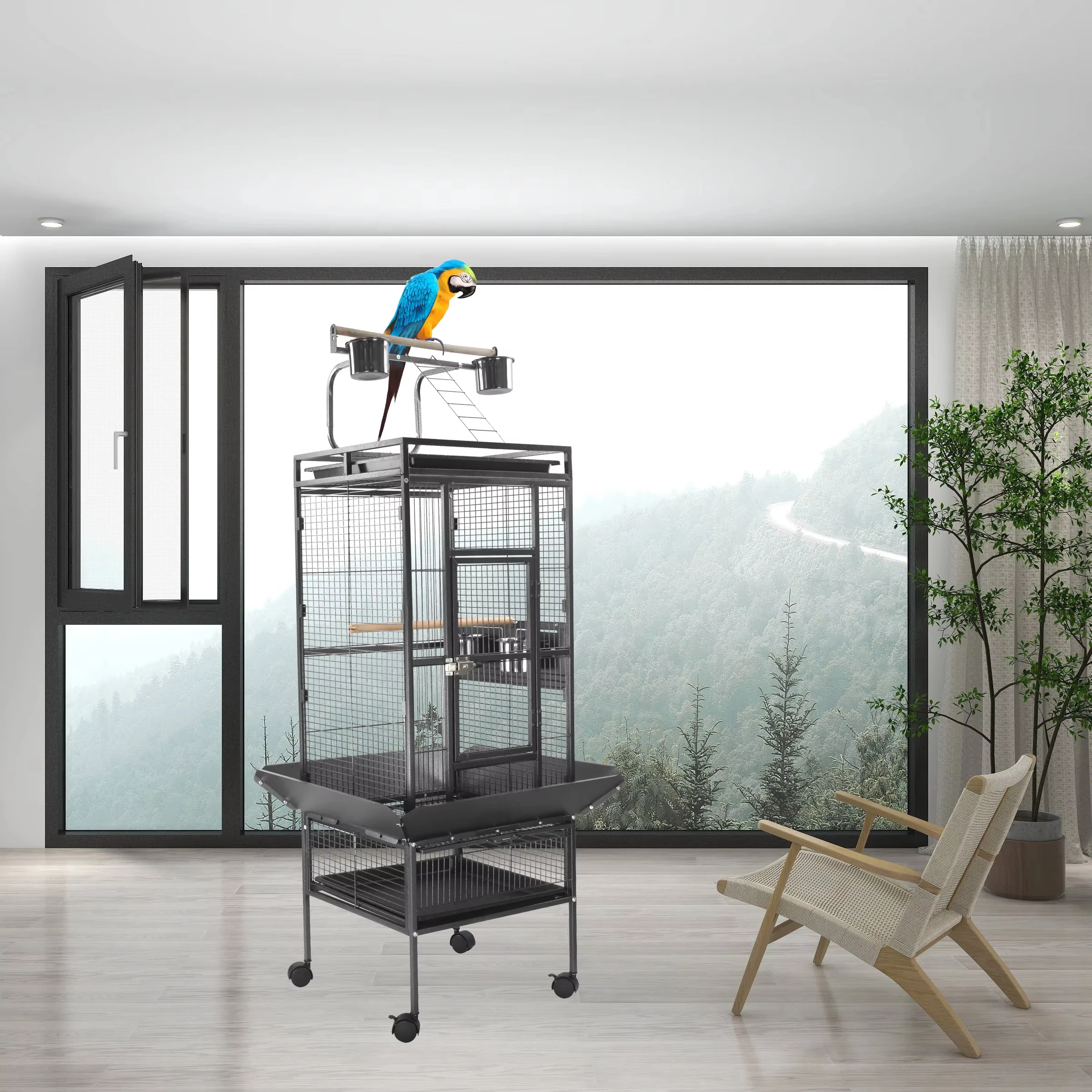 Joysing Wholesale the Best Quality Large Metal Material Aviary Pet Parrot Roof Breeding Bird Cage