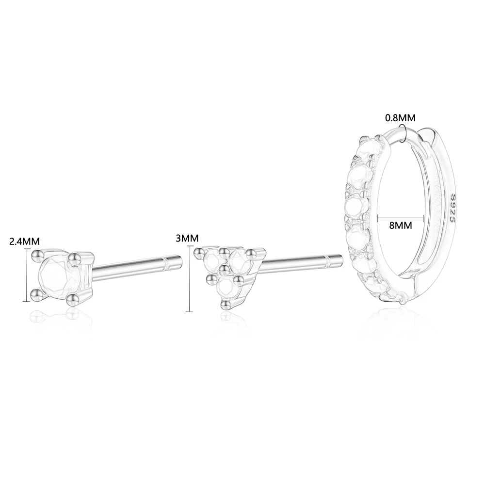 925 Sterling Silver Jewelry  Triangle Turquoise Gold Plated Rhinestone Tiny Stud Hoop Earrings Set Women