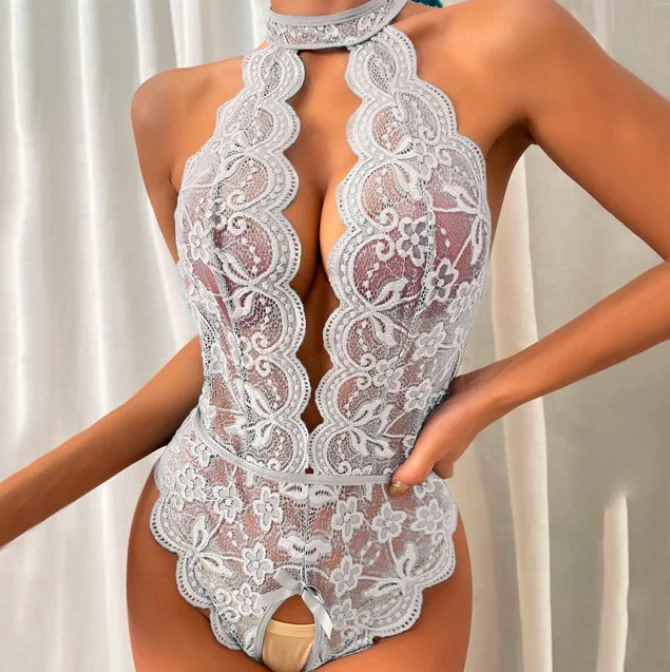 sfy1830 popular sexy ladies lingerie lace hollow out halter crotchless bodysuit sensual erotic hot lingerie for one piece teddy