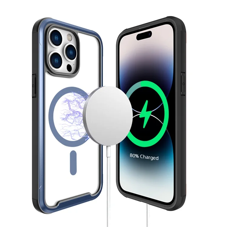 Support Wireless Charging TPU Transparent Frosted PC Backplane Magnetic  Color Metal Frame Mobile Phone Case For Iphone 13 14