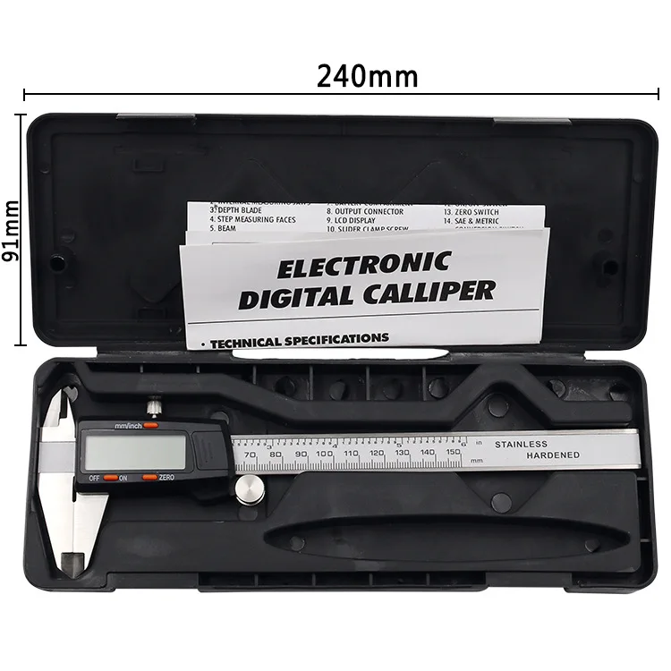 Black plastic head stainless steel vernier caliper 0-150mm electronic digital caliper inner and outer diameter measuring tool
