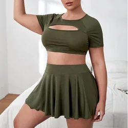 New Arrival High Quality Custom LOGO Women summer solid workout sports fitted plus size womens plus size dresses skirt sets