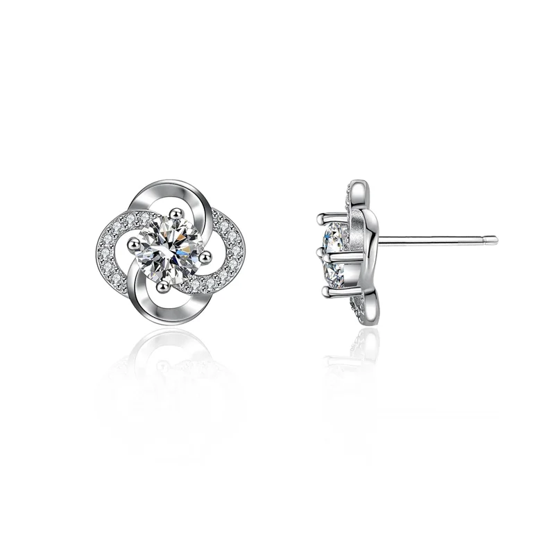 Fashion Simple Personality Korean Style Silver-plated Diamond Rotating Four-leaf Clover Earring Jewelry for Women