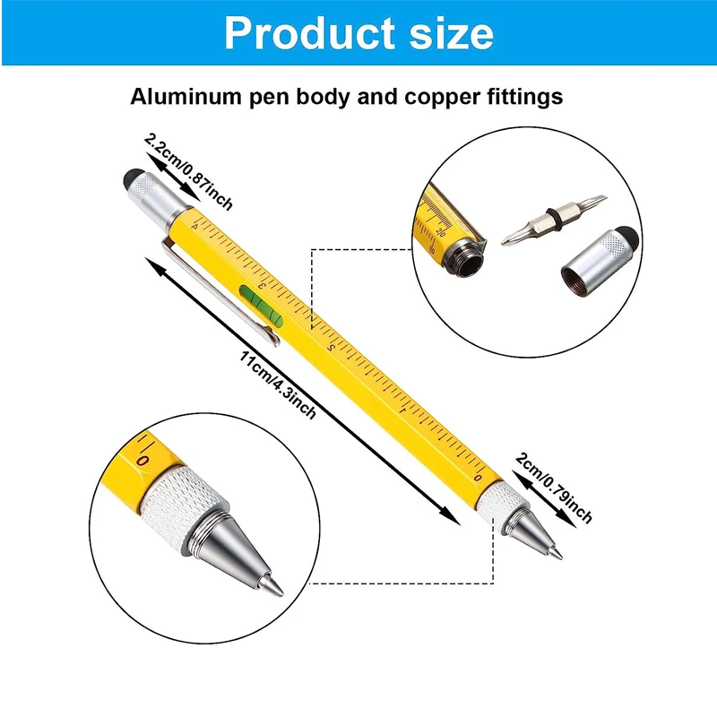 China Wholesale 6 in 1 Multitool Pen Gadgets Tools for Men Level Gauge Screw Driver Touch Screen Head Birthday Gifts