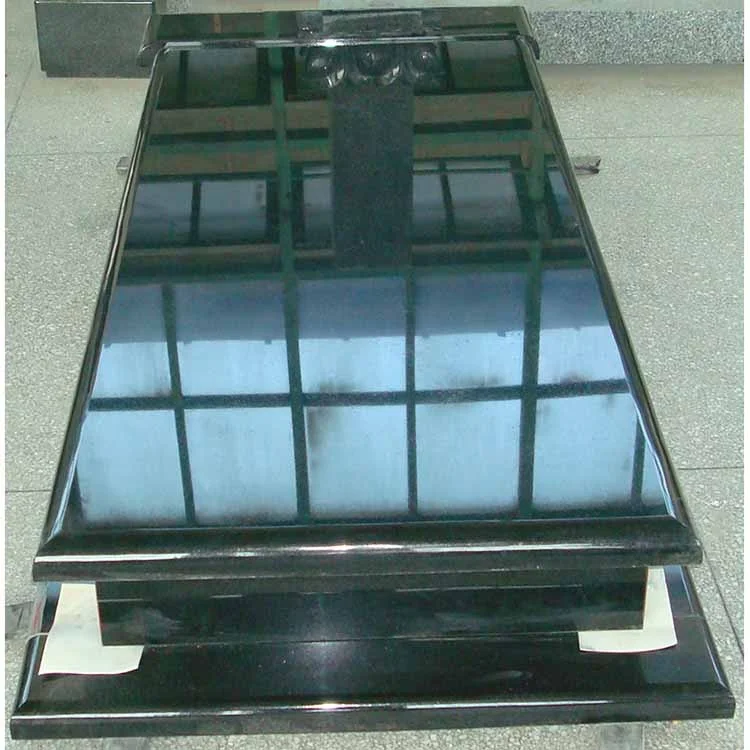 Polished grave design flat monuments funeral black granite tombstones