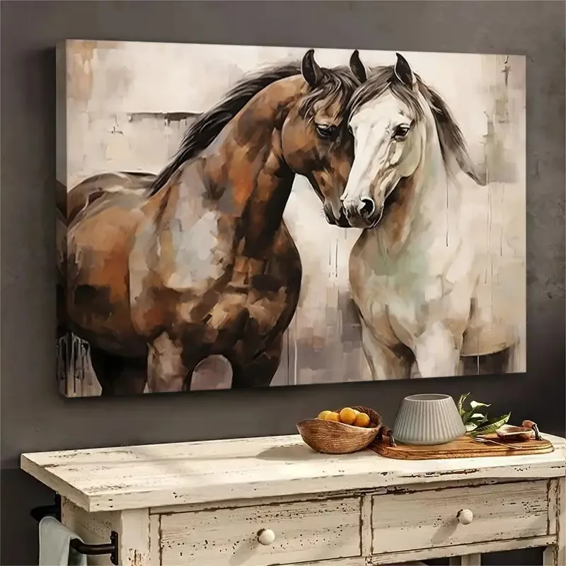 Wholesale 1pc Romantic Framed Retro Horse Canvas Wall Art  Animal Paintings Home Decor
