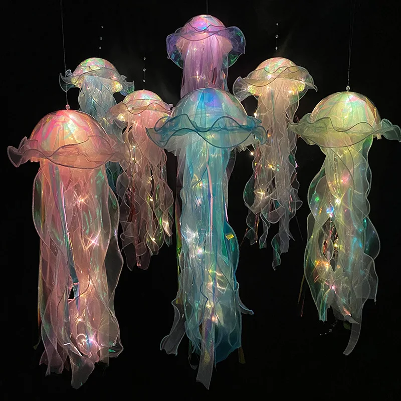 Room Holiday Decorations Portable Jellyfish Lantern DIY Hanging Ornaments Led Lights Multi-color Button Batteries