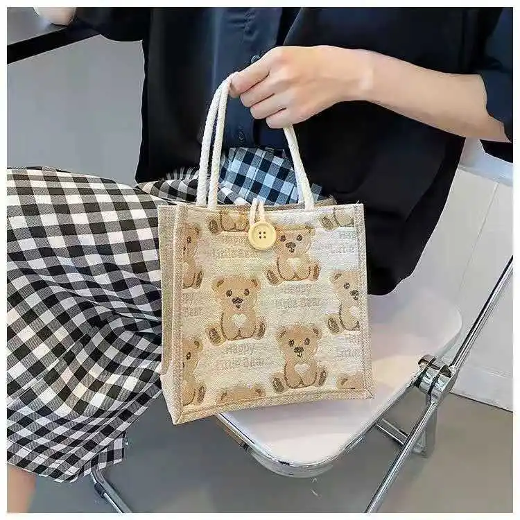 Bear Linen Tote Bag Female Outing Handbag Internet Celebrity Ins Japanese Small Shoulder Bag Student Shoulder Bag