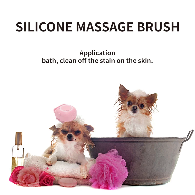 Pet dog hair brush Grooming Bath Massage Brush with Soap and Shampoo Dispenser Soft Silicone Bristle