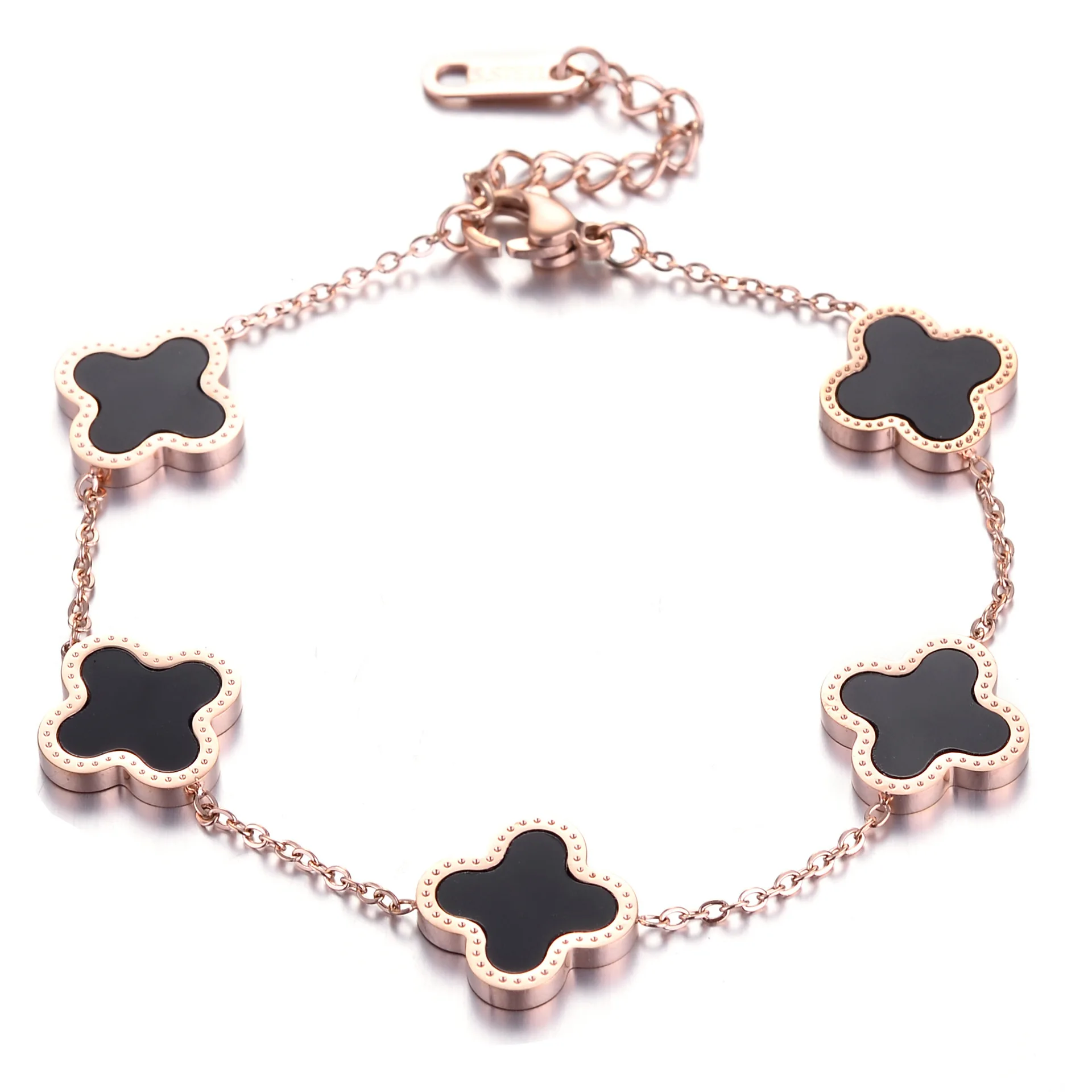 2023 Trendy Waterproof Stainless Steel Jewelry Women Gold Plated Four Clover Heart Charm Chain Bracelets Zircon Main Non Tarnish
