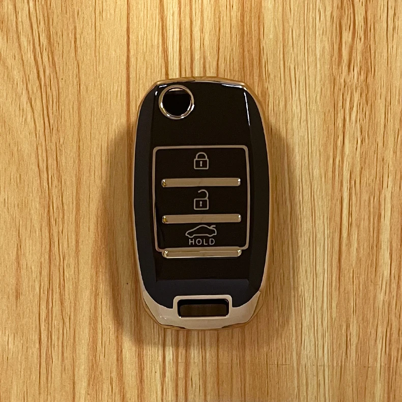 TPU Gold Edge Car Key Folding Cover 3/4 button Car Remote Key Fob Case Cover Suitable for Kia Flip Key Case