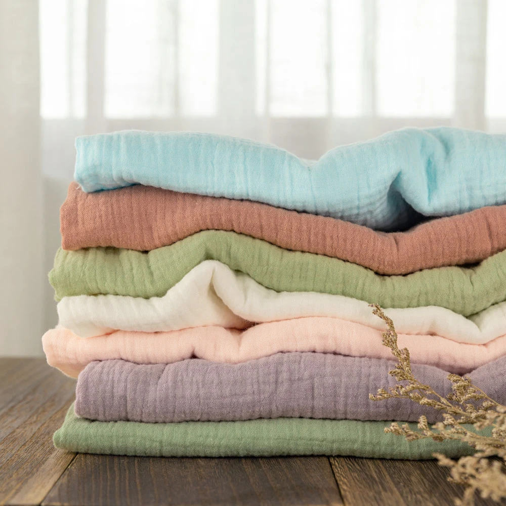 
Summer colors super soft crinkly 100% cotton double layer gauze muslin baby fabric for swaddle blanket 